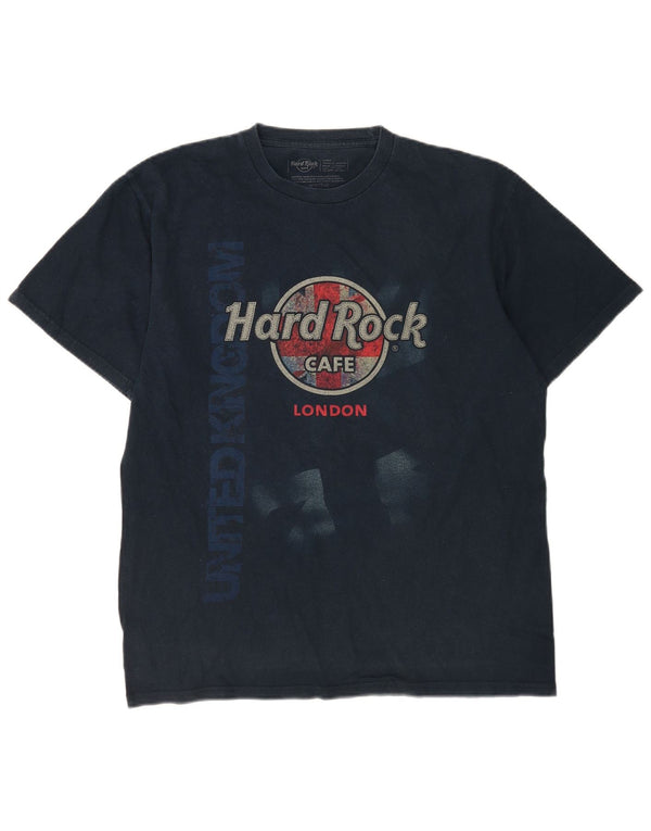 Hard Rock Cafe Ανδρικό γραφικό T-Shirt London Top Large Navy Blue Cotton