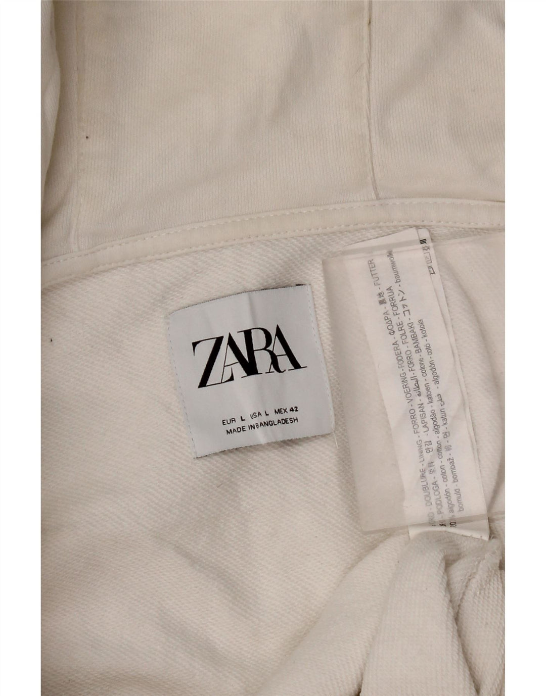 Ανδρικό πουλόβερ Zara με φερμουάρ με κουκούλα μεγάλο λευκό βαμβακερό