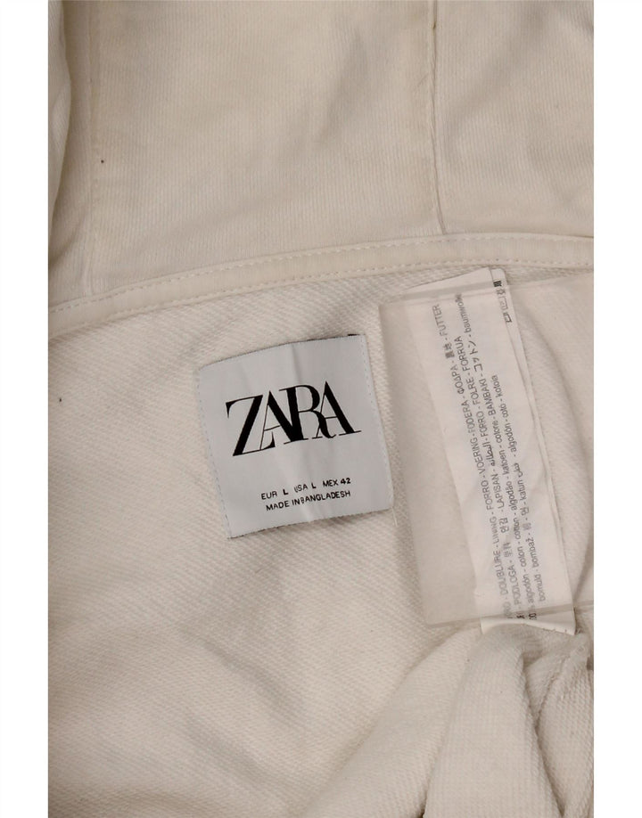 Ανδρικό πουλόβερ Zara με φερμουάρ με κουκούλα μεγάλο λευκό βαμβακερό