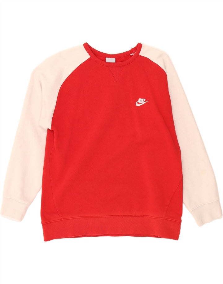 NIKE Boys Sweatshirt Jumper 12-13 Years Large  Red Colourblock Vintage Nike and Second-Hand Nike from Messina Hembry 