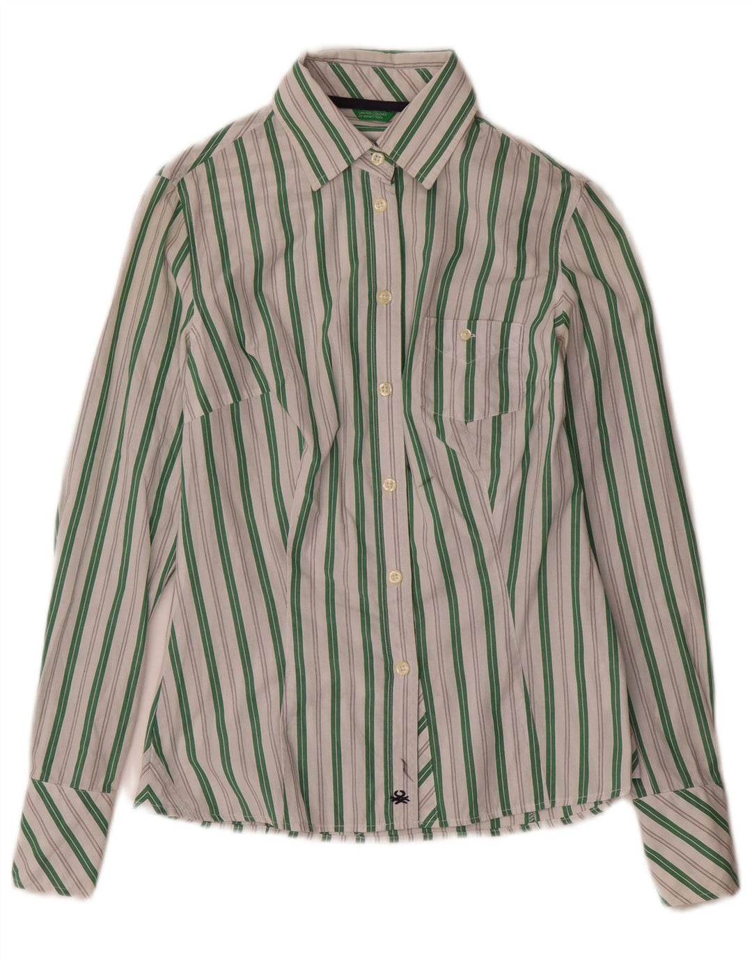 Γυναικείο πουκάμισο Benetton UK 6 XS Λευκό βαμβακερό ριγέ