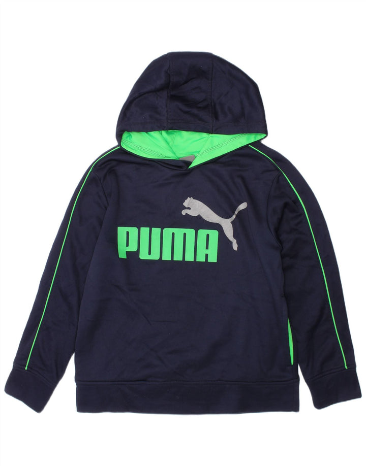 PUMA Boys Graphic Hoodie Jumper 7-8 ετών Small Navy Blue Polyester