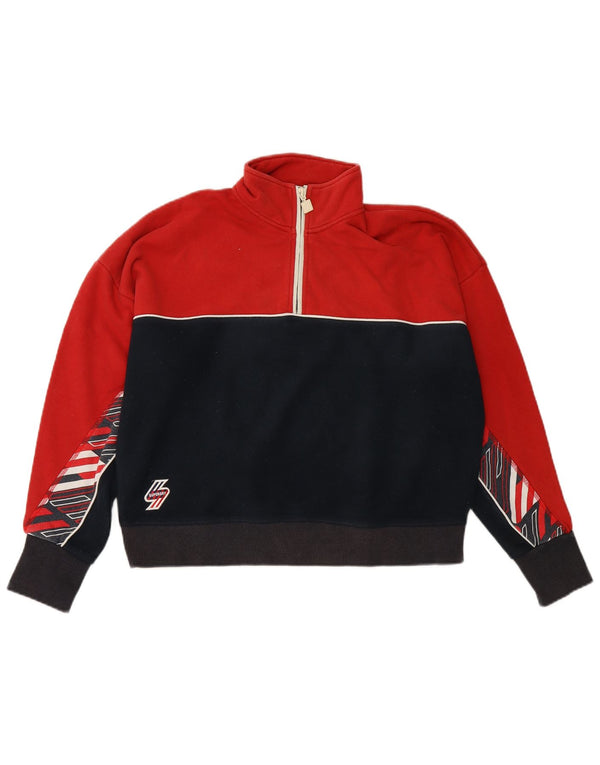 SUPERDRY Γυναικείο Crop Oversized Fleece Jumper UK 16 Large Red Colourblock