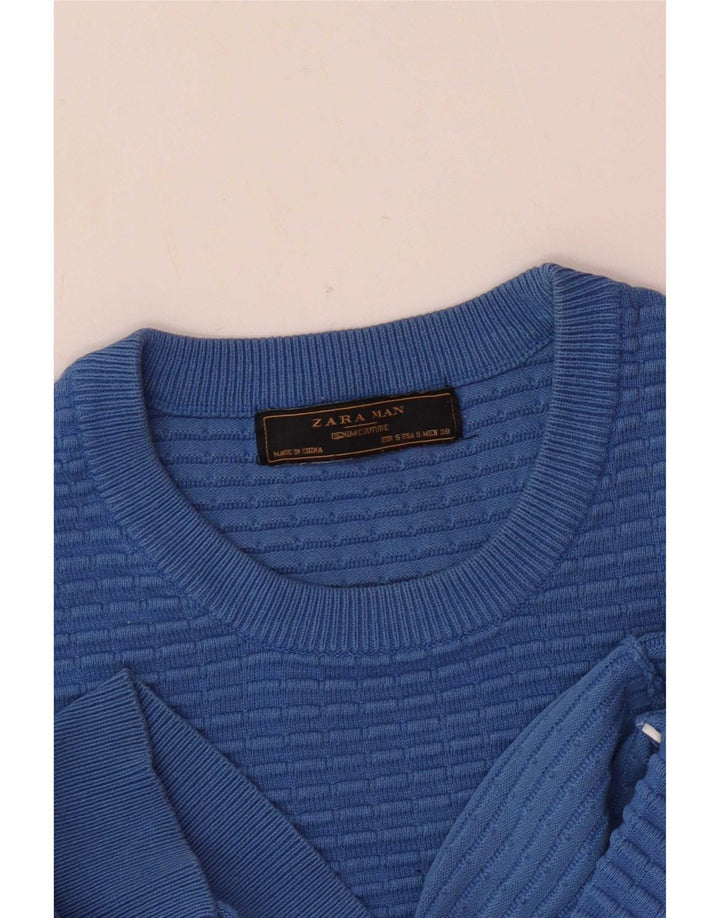 Ανδρικό πουλόβερ Zara Crew Neck Jumper Small Blue