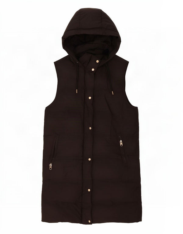 Zara Γυναικεία Longline Hooded Gilet UK 14 Medium Black Polyester