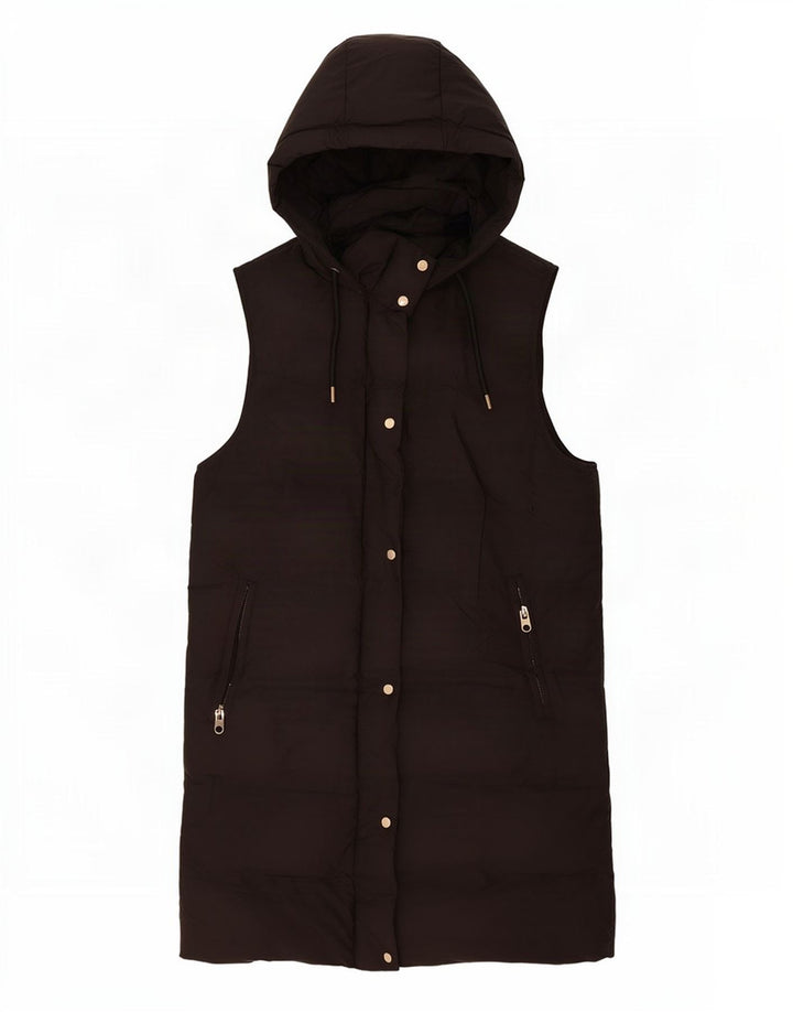 Zara Γυναικεία Longline Hooded Gilet UK 14 Medium Black Polyester