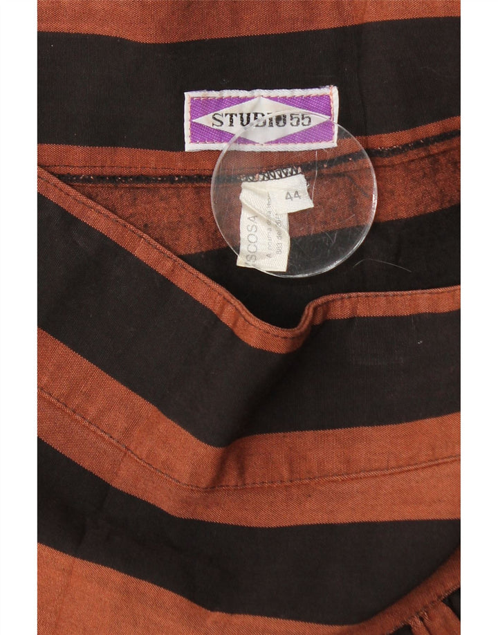 VINTAGE Γυναικεία Μίνι Πλισέ Φούστα IT 44 Medium W28 Καφέ ριγέ βισκόζη