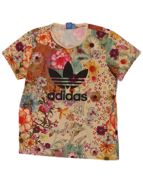 Γυναικείο γραφικό μπλουζάκι Adidas Top UK 12 Medium Beige Floral Polyester