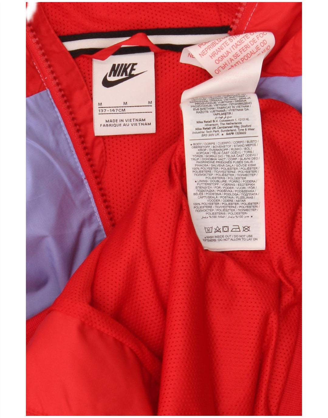 Μπουφάν βροχής Nike Boys με κουκούλα 10-11 ετών Μεσαίου κόκκινου πολυεστέρα