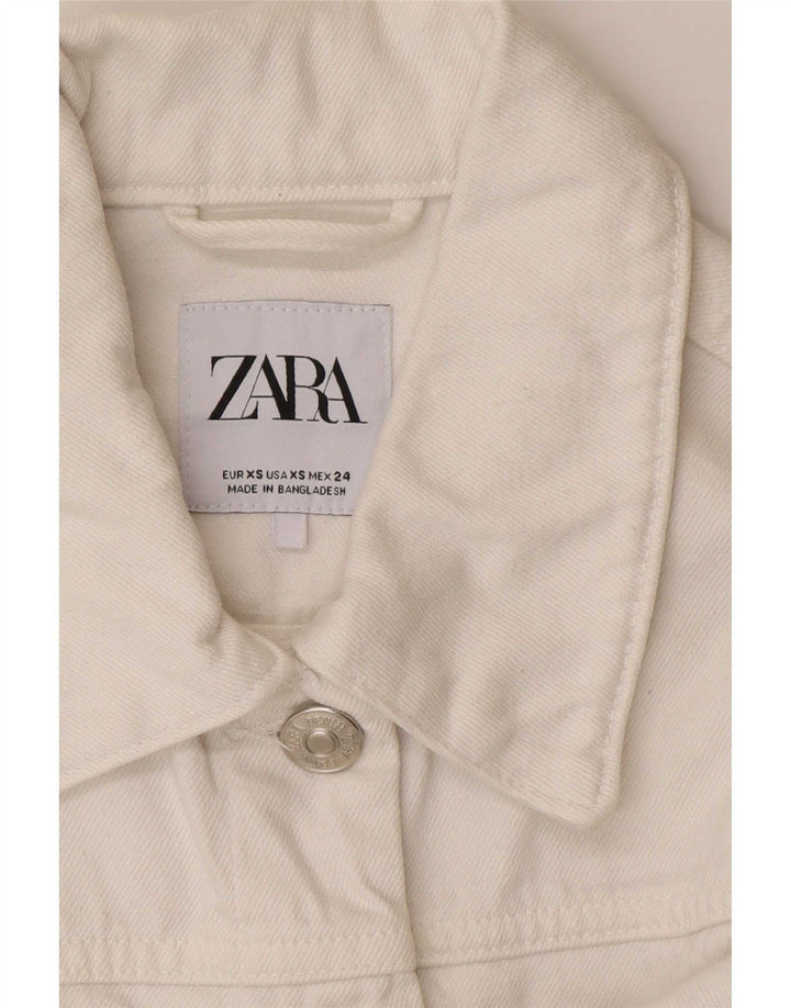 Zara Γυναικείο Crop Oversized Τζιν Μπουφάν UK 6 XS Λευκό Βαμβακερό