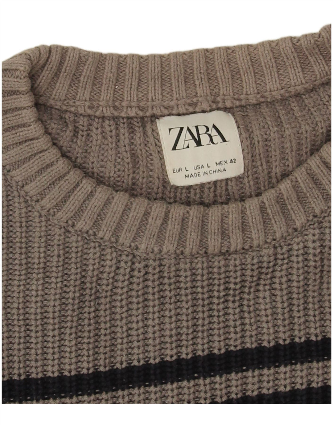 Ανδρικό πουλόβερ Zara Crew Neck Jumper Μεγάλο Γκρι Ριγέ