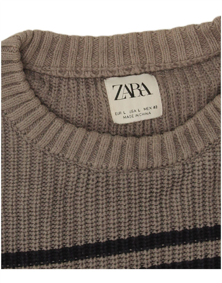 Ανδρικό πουλόβερ Zara Crew Neck Jumper Μεγάλο Γκρι Ριγέ