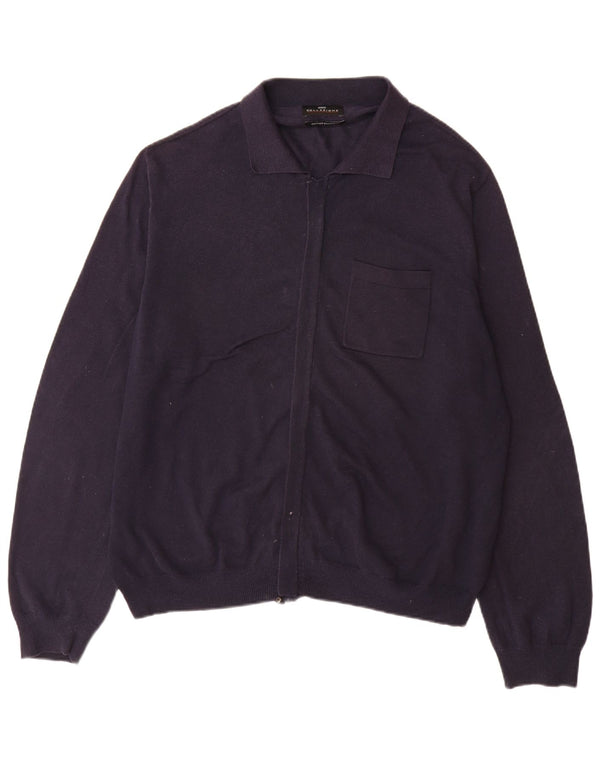 Ανδρικό πουλόβερ με ζακέτα Marks & Spencer XL Navy Blue Cotton