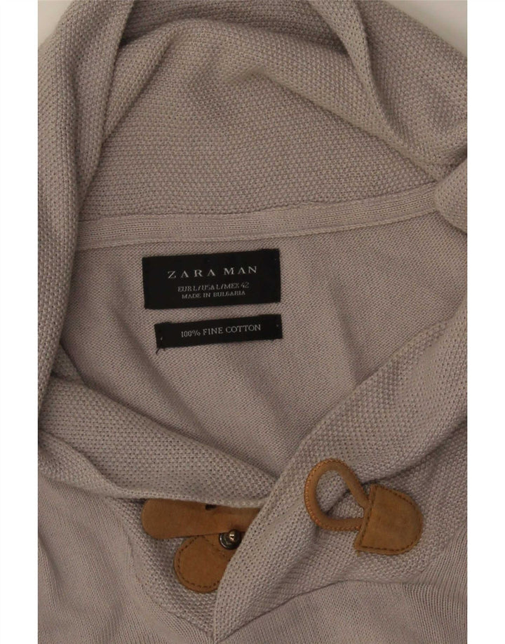 Ανδρικό πουλόβερ Zara με σάλι λαιμόκοψη μεγάλο γκρι βαμβακερό