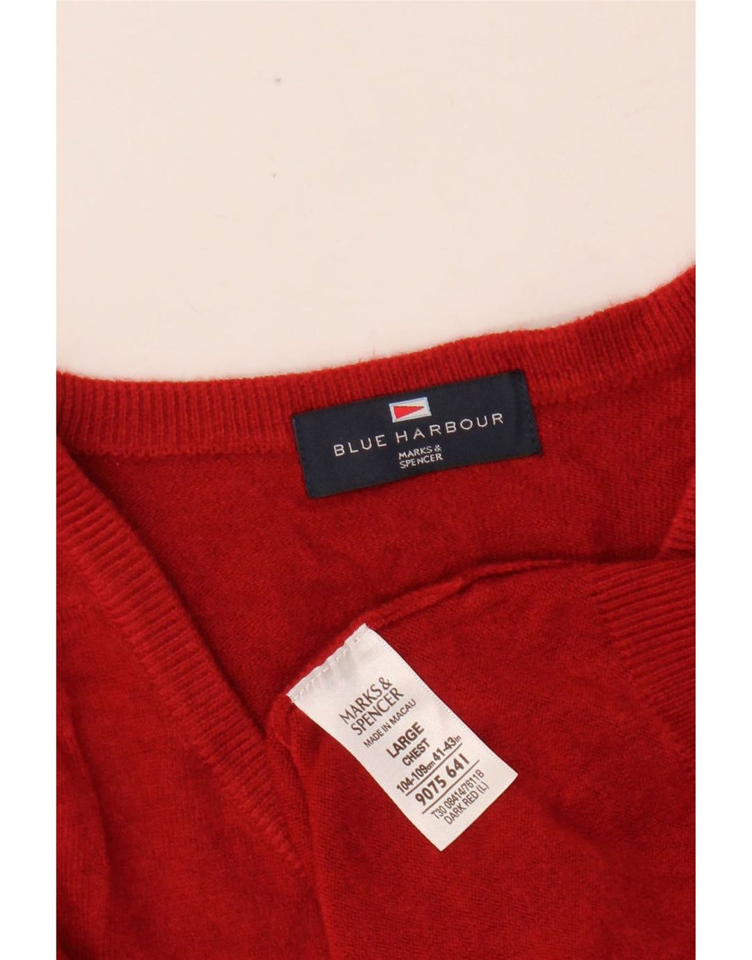 Ανδρικό πουλόβερ MARKS & SPENCER Μπλε Harbor V-Neck Jumper Μεγάλο κόκκινο ακρυλικό