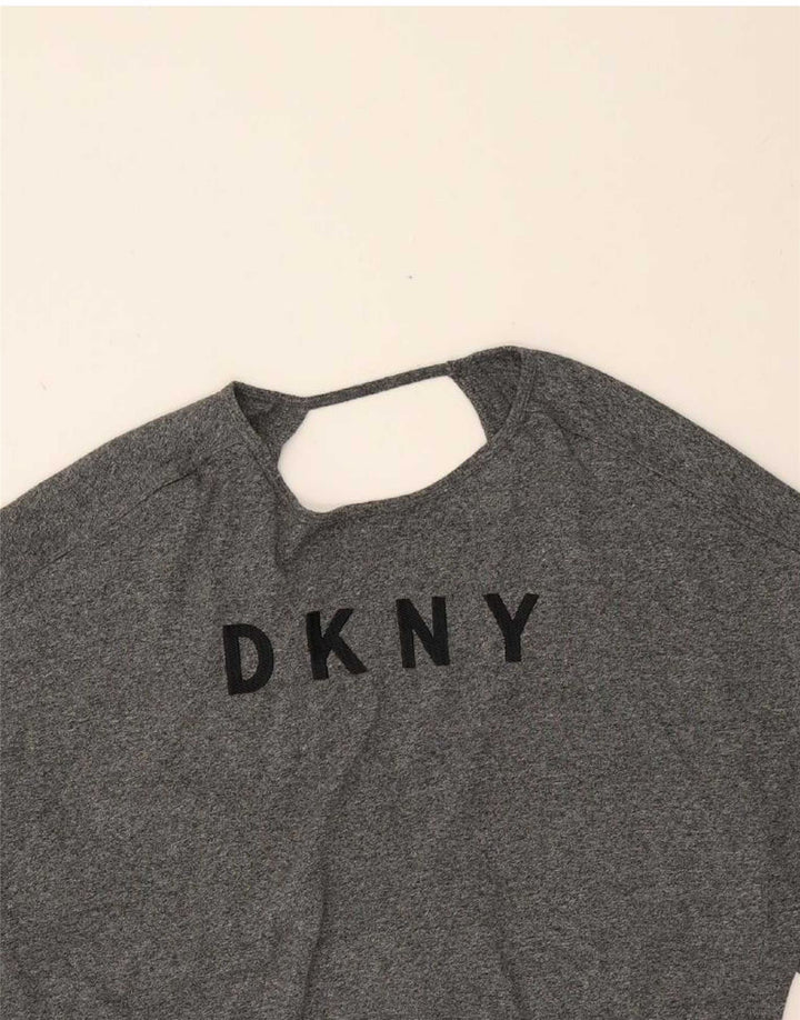 DKNY Womens Oversized Graphic Sweatshirt Jumper UK 14 Medium Grey Cotton Vintage Dkny and Second-Hand Dkny from Messina Hembry 