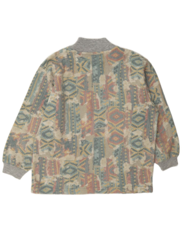 Vintage γυναικείο γραφικό fleece jumper UK 14 Μεγάλο πολύχρωμο γεωμετρικό