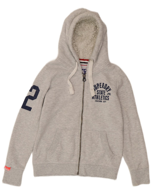 Superdry γυναικείο πουλόβερ με κουκούλα με φερμουάρ UK 14 μεγάλο βαμβακερό γκρι