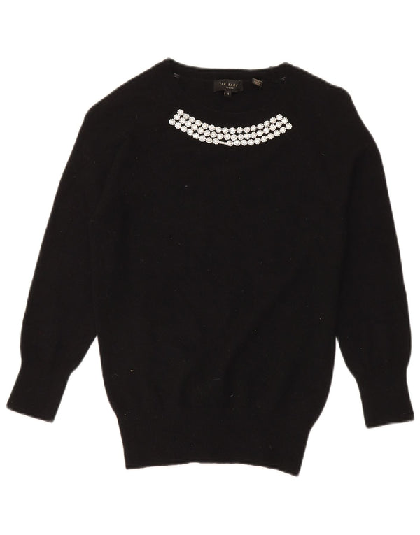 Ted Baker Γυναικείο 3/4 μανίκι πουλόβερ με λαιμόκαυστο, μέγεθος 1 XS μαύρο μαλλί