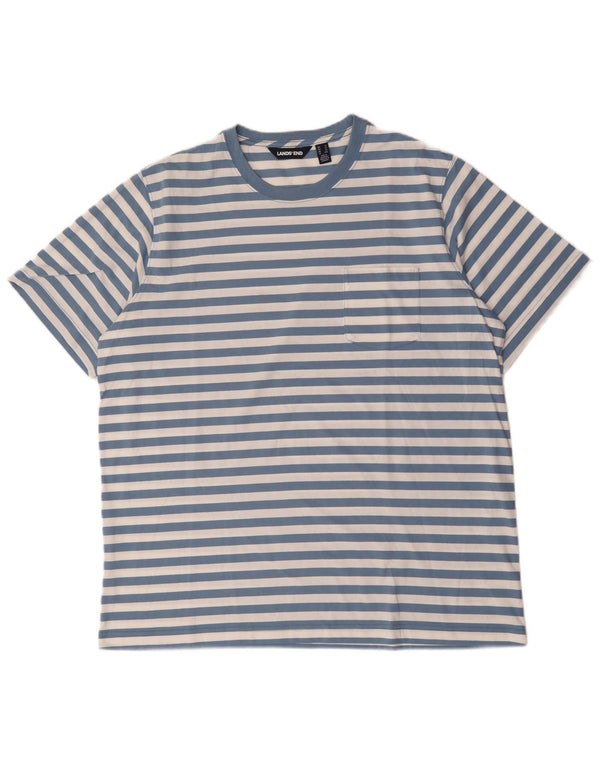 Lands End Ανδρικό T-Shirt Top XL Μπλε ριγέ βαμβακερό
