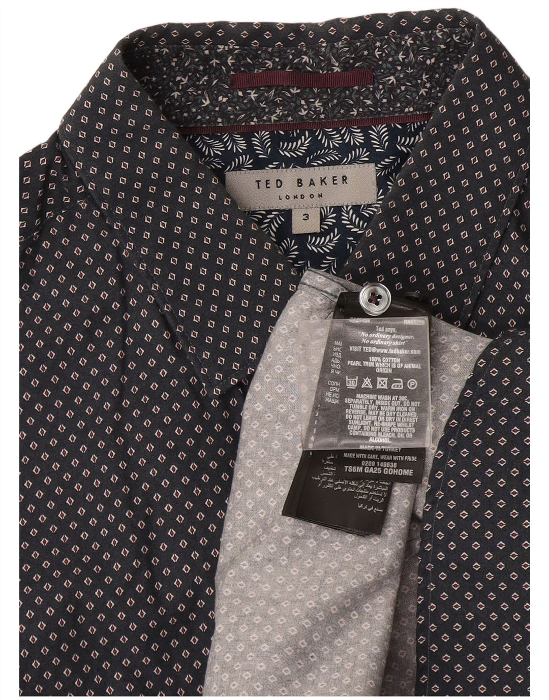 Ανδρικό πουκάμισο Ted Baker Νούμερο 3 Βαμβακερό μεσαίο γκρι με στίγματα