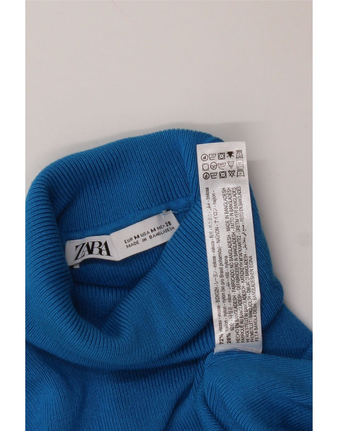 Γυναικείο πουλόβερ ZARA Crop Roll Neck Jumper UK 12 Medium Blue Viscose