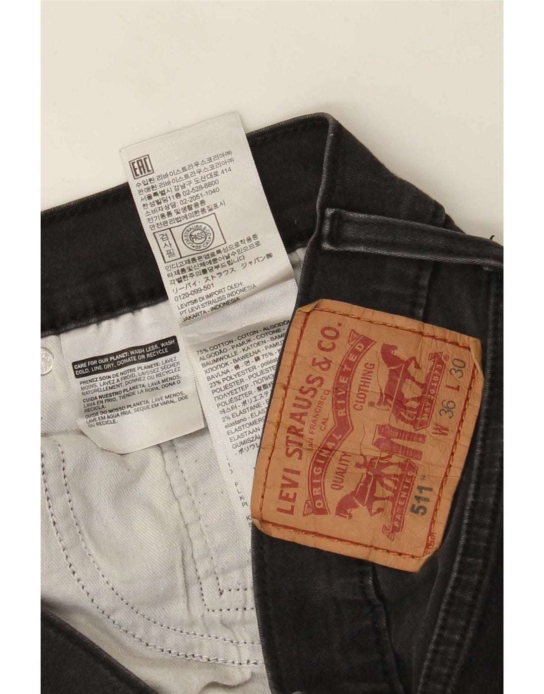 Levi's Mens 511 Slim Jeans W36 L30 Μαύρο βαμβακερό