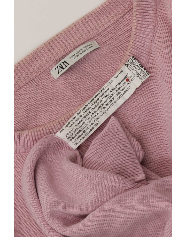 Zara Ανδρικό πουλόβερ με λαιμόκοψη μεσαίου ροζ βαμβακερό