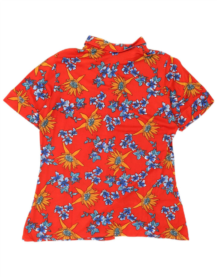 Vintage γυναικείο κοντομάνικο πουκάμισο UK 12 Medium Red Floral