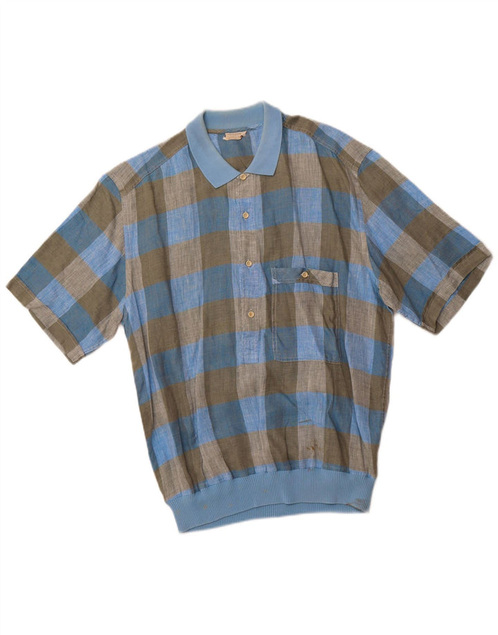 Ανδρικό κοντομάνικο πουλόβερ πουκάμισο VINTAGE IT 48 Μεσαίο Μπλε Check Flax