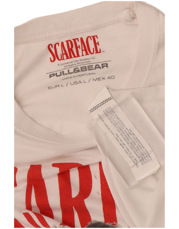 PULL & BEAR Ανδρικό T-Shirt Scarface γραφικό μπλουζάκι μεγάλο λευκό βαμβακερό