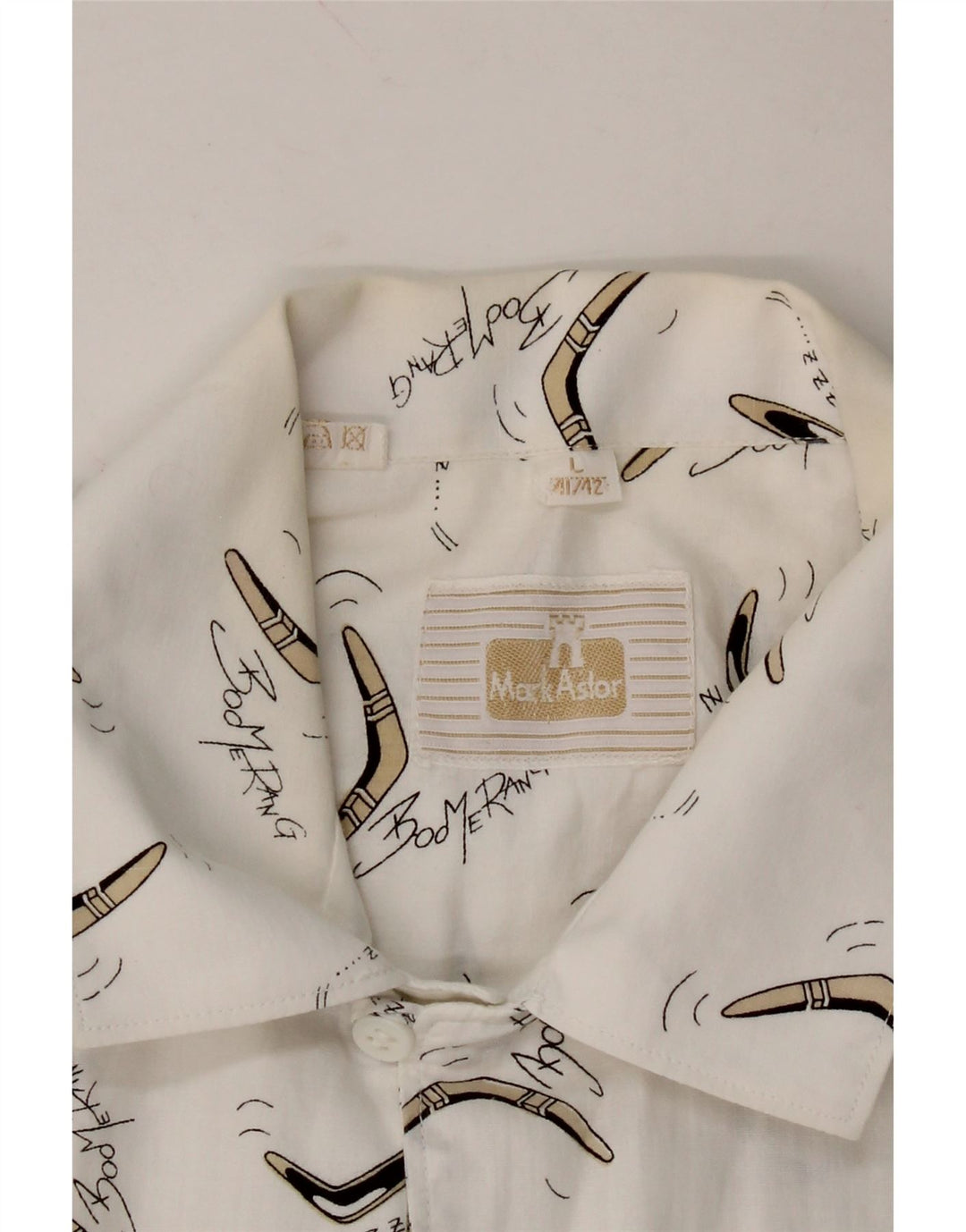 MARK ASTOR Mens Abstract Pattern Short Sleeve Shirt Large White Vintage Mark Astor and Second-Hand Mark Astor from Messina Hembry 