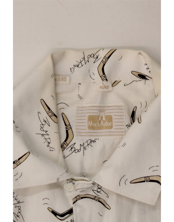 MARK ASTOR Mens Abstract Pattern Short Sleeve Shirt Large White Vintage Mark Astor and Second-Hand Mark Astor from Messina Hembry 