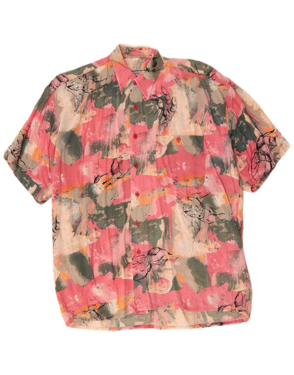 Γραφικό ανδρικό κοντομάνικο πουκάμισο Vintage Medium Pink Tie Dye Viscose Beach