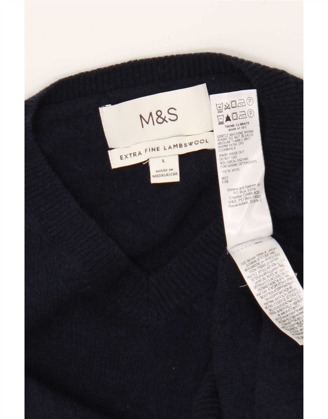 Marks & Spencer Ανδρικό πουλόβερ πουλόβερ με λαιμόκοψη με λαιμόκοψη Μεγάλο μπλε μάλλινο