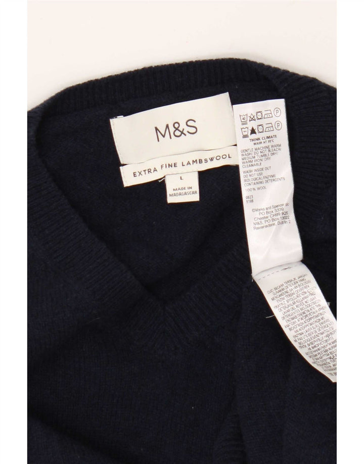 Marks & Spencer Ανδρικό πουλόβερ πουλόβερ με λαιμόκοψη με λαιμόκοψη Μεγάλο μπλε μάλλινο