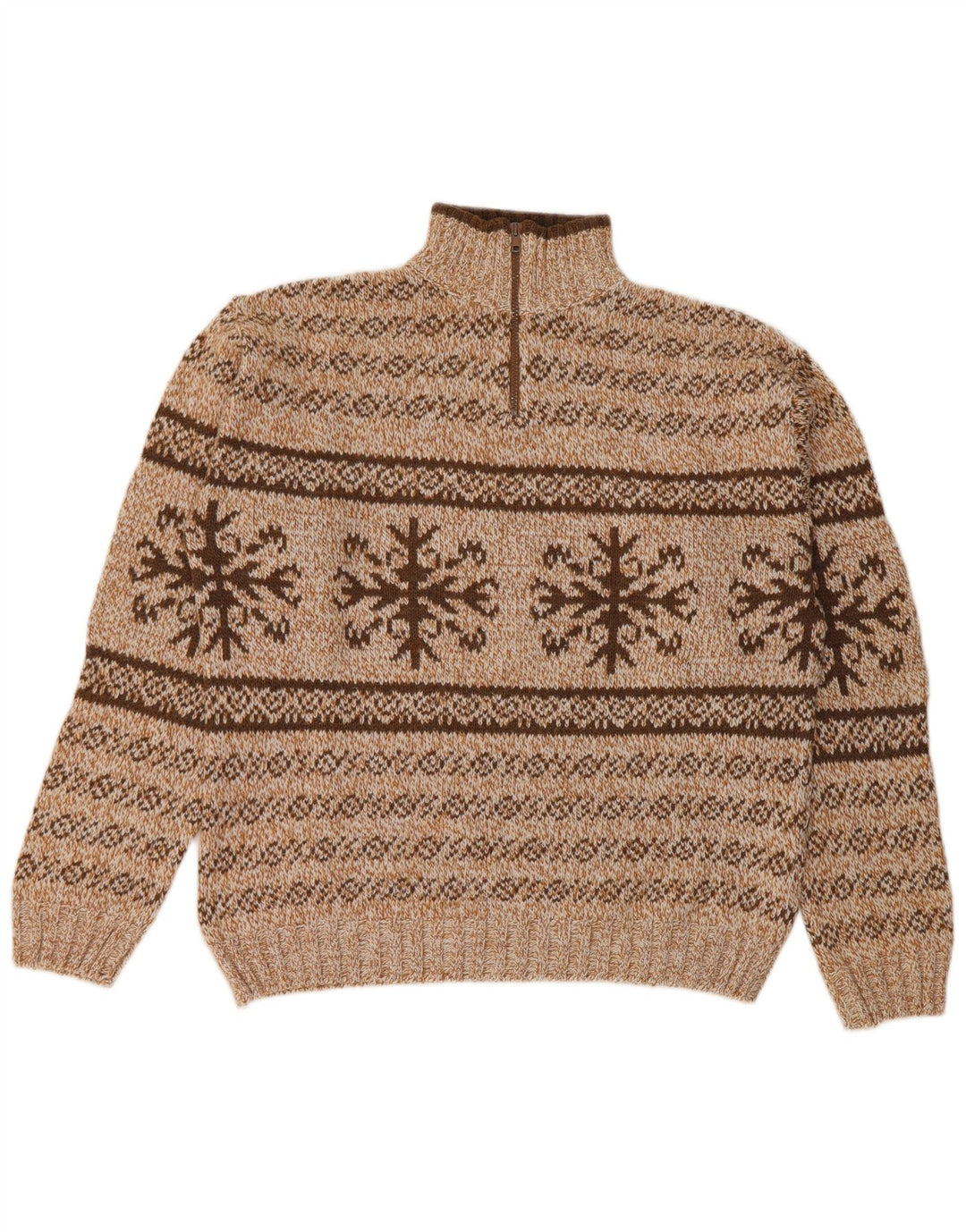 Vintage ανδρικό πουλόβερ με φερμουάρ, μεσαίο καφέ Fair Isle Acrylic