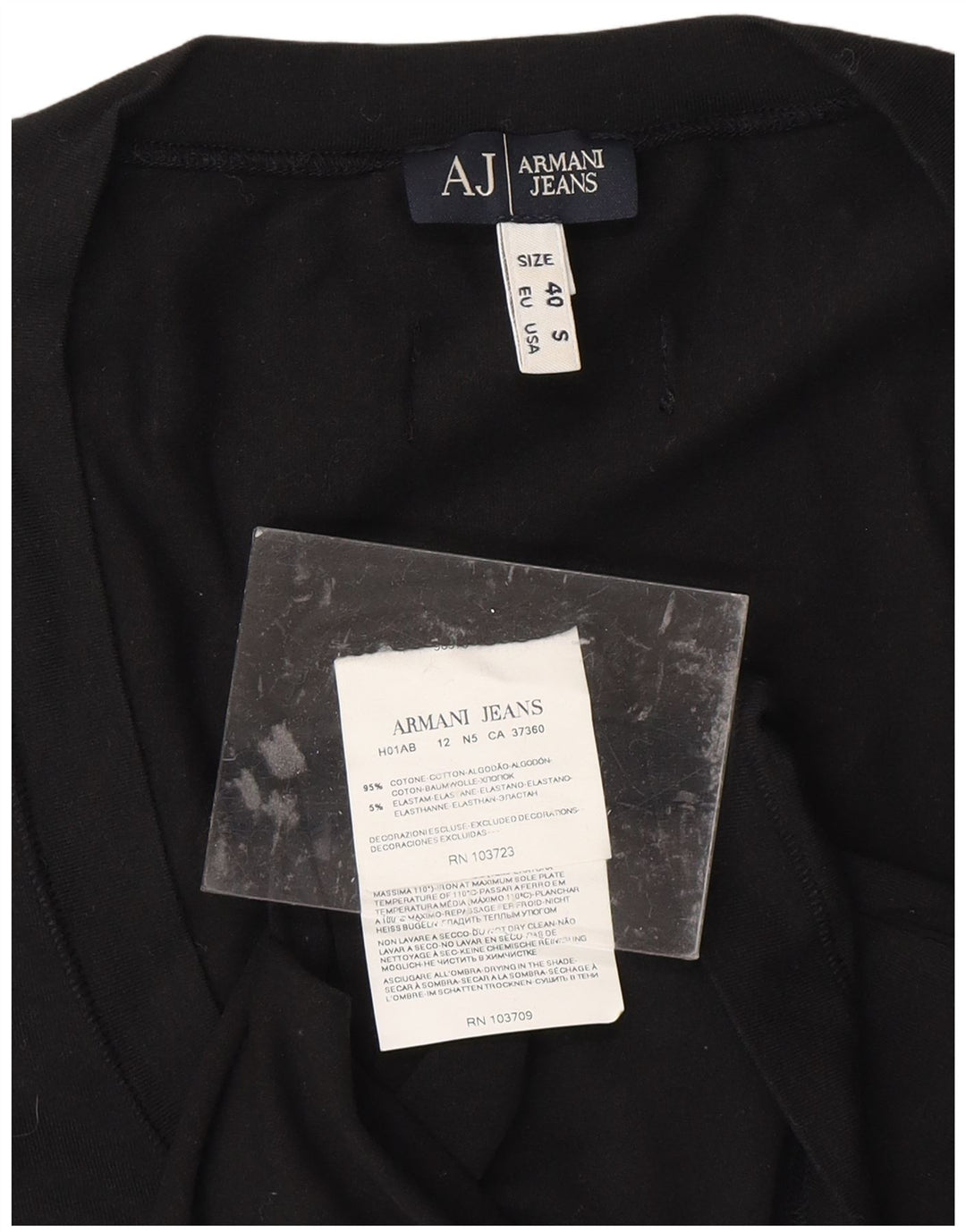 ARMANI JEANS Γυναικείο τοπ μακρυμάνικο UK 10 Small μαύρο βαμβακερό