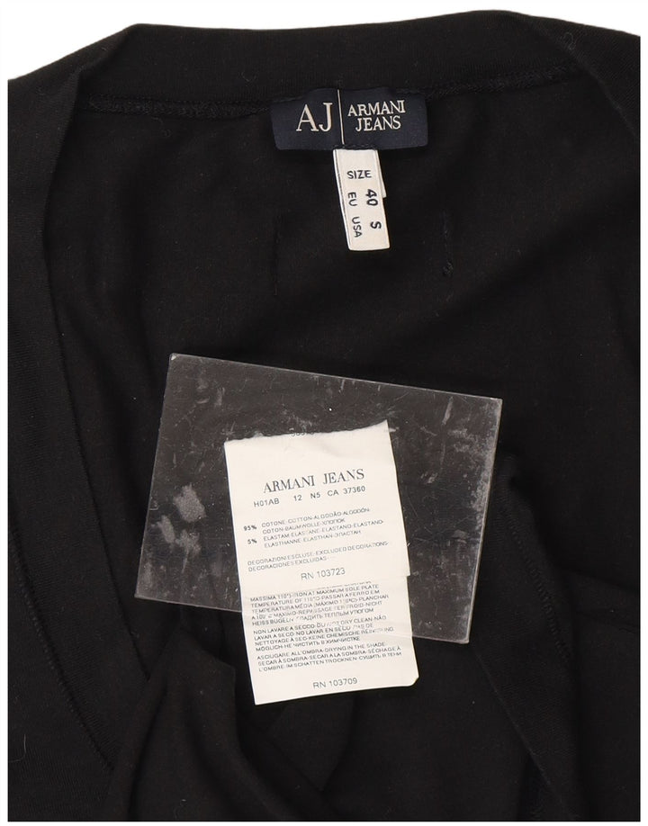 ARMANI JEANS Γυναικείο τοπ μακρυμάνικο UK 10 Small μαύρο βαμβακερό