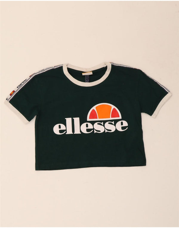 ELLESSE Γυναικείο Crop Graphic T-Shirt Top UK 4 XS Πράσινο βαμβακερό