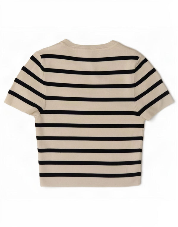 Zara Γυναικείο Crop Top UK 12 Medium White ριγέ