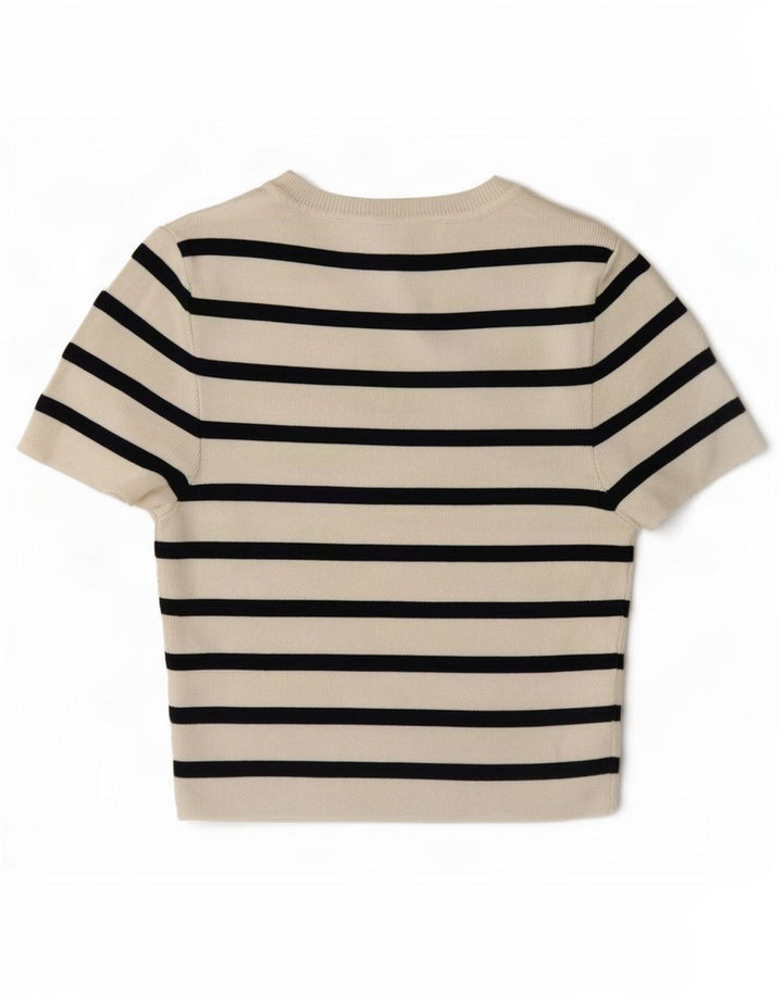 Zara Γυναικείο Crop Top UK 12 Medium White ριγέ