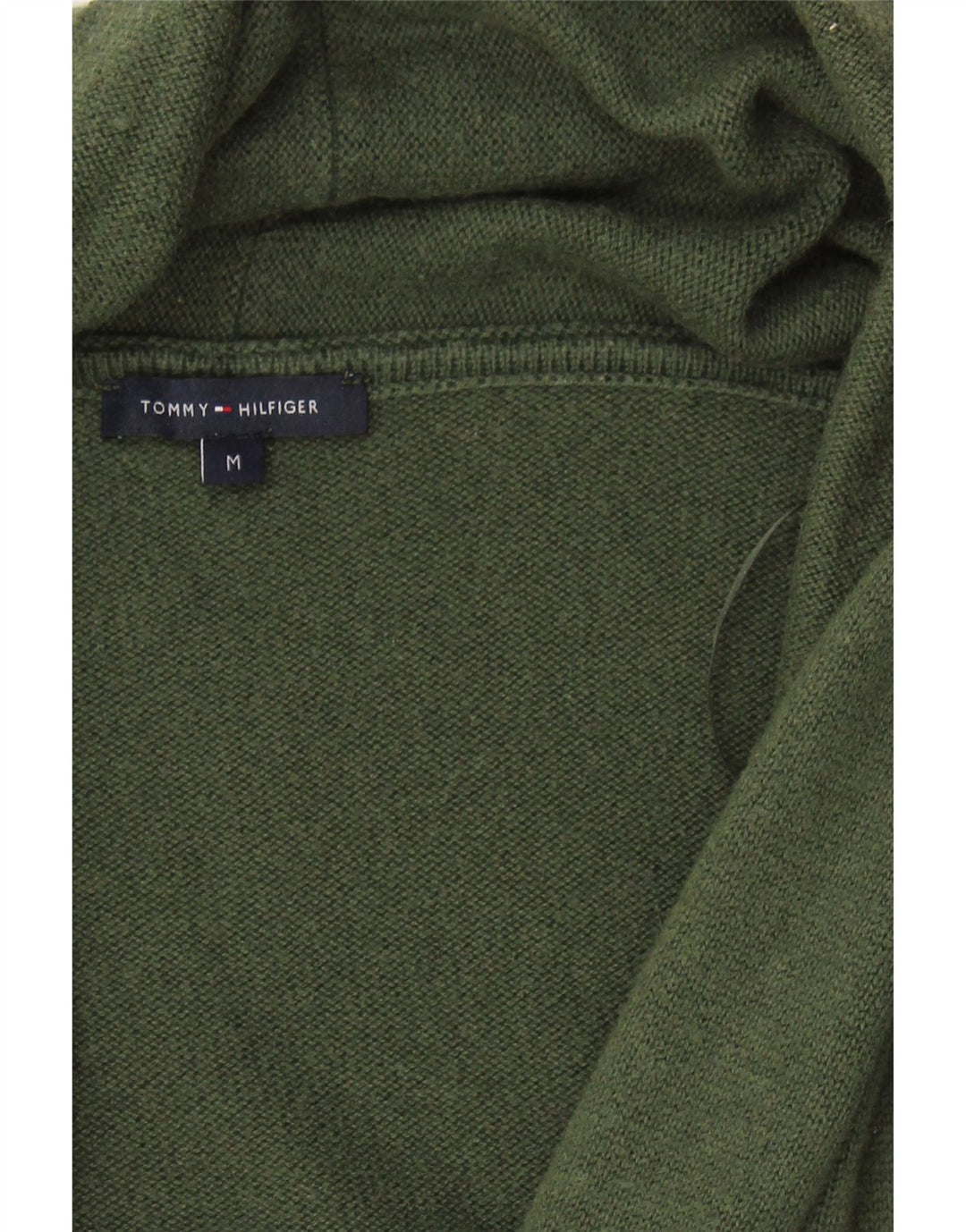 TOMMY HILFIGER Womens Shawl Neck Jumper Sweater UK 14 Medium Green Wool