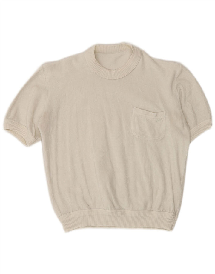 Vintage γυναικεία βελούδινη μπλούζα τοπ UK 14 Medium White