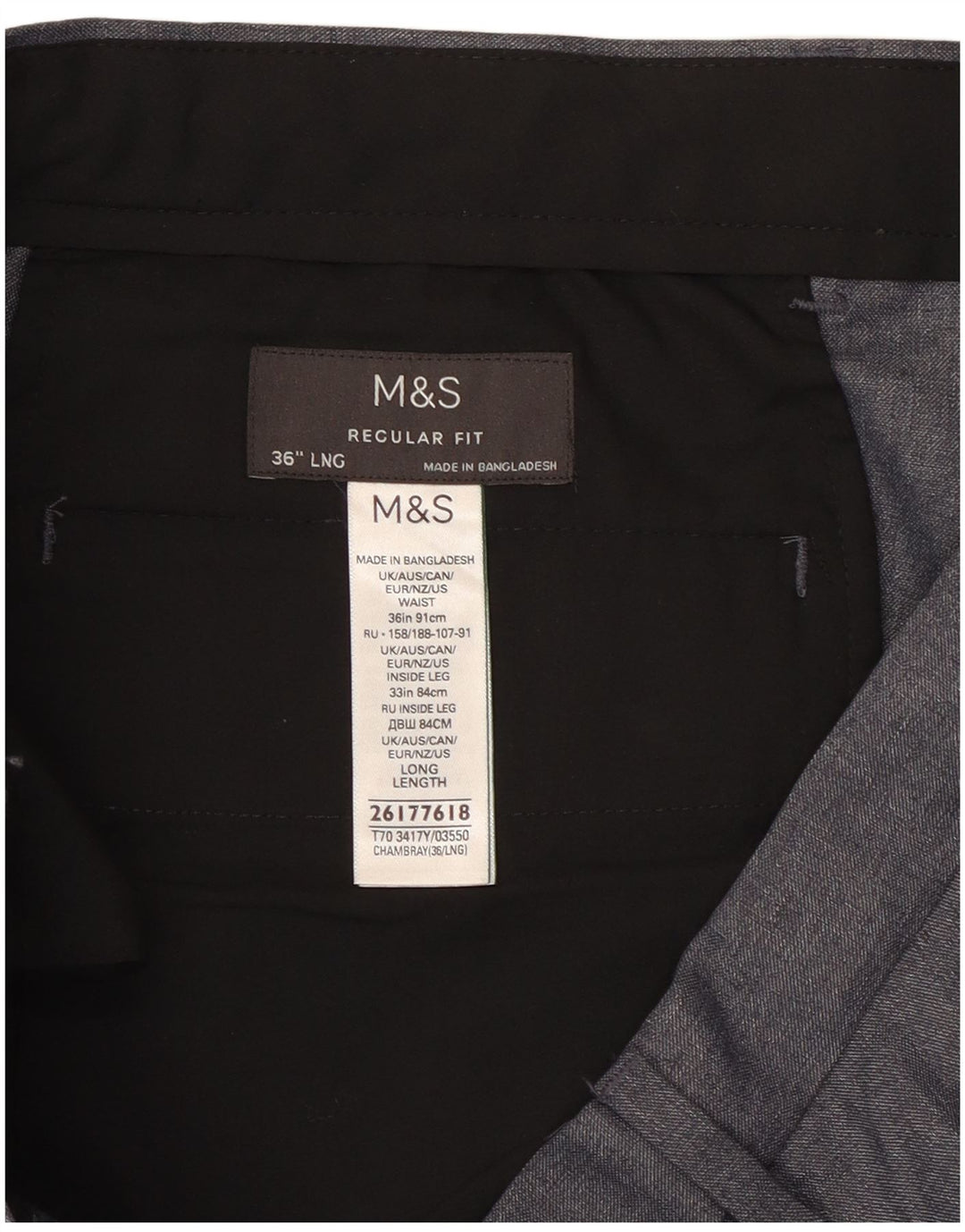 Marks & Spencer Ανδρικό παντελόνι Chino με κανονική εφαρμογή W36 L33 Γκρι πολυεστέρας