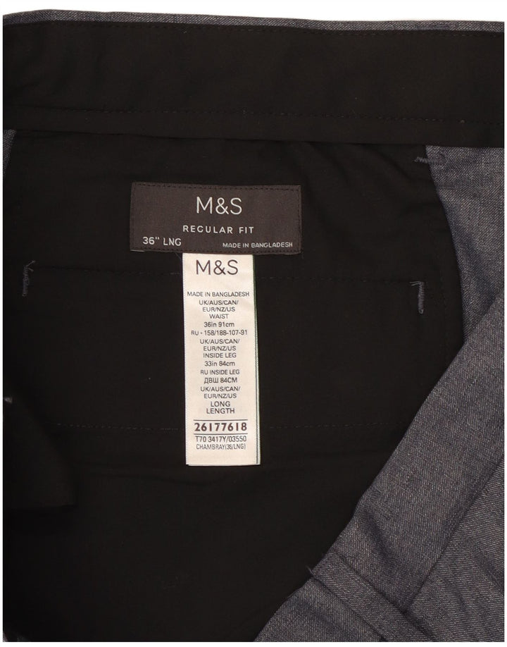 Marks & Spencer Ανδρικό παντελόνι Chino με κανονική εφαρμογή W36 L33 Γκρι πολυεστέρας