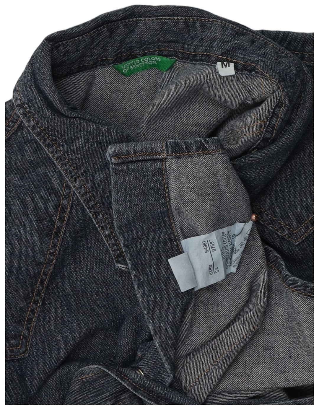 BENETTON Γυναικείο τζιν πουκάμισο UK 14 Medium Navy Blue βαμβακερό