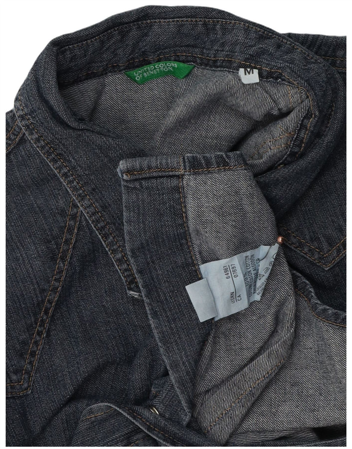 BENETTON Γυναικείο τζιν πουκάμισο UK 14 Medium Navy Blue βαμβακερό