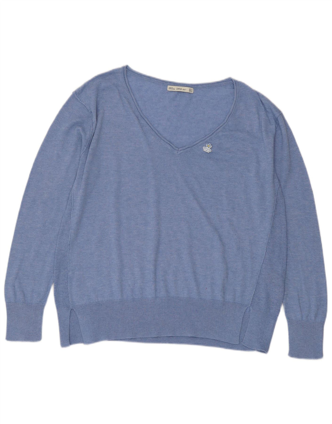 Zara Γυναικείο πουλόβερ με V λαιμόκοψη UK 14 Medium Blue Polyester
