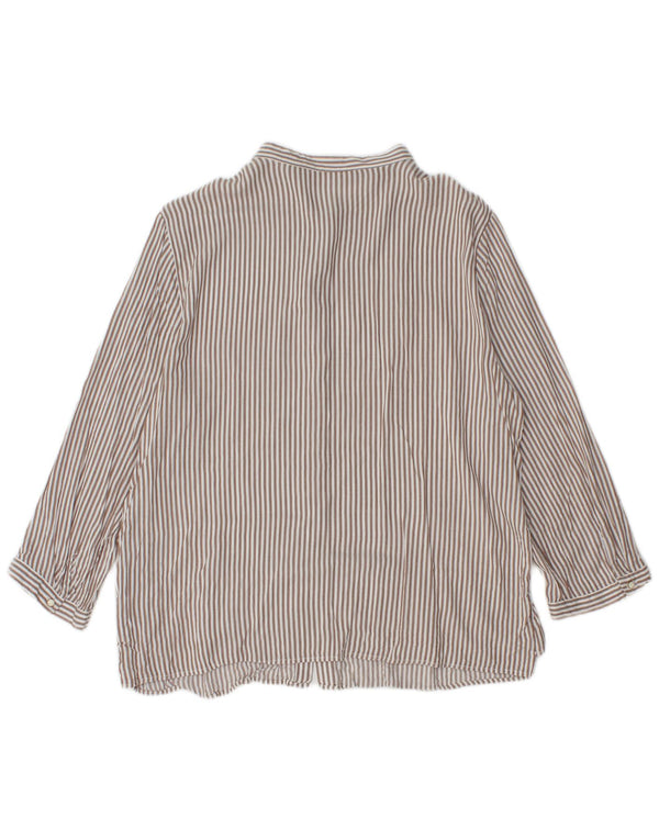 Zara Womens 3/4 Sleeve Shirt Blouse UK 14 Large Brown Pinstripe Viscose